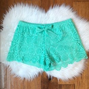 Teal Eyelet Shorts